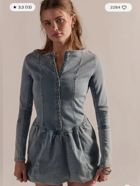 Free People We The Free Kent Denim Mini Dress. NWT. Ice crush