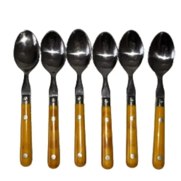 6 Washington Forge Mardi Gras Yellow Stainless Spoons Silverware Vtg Korea+