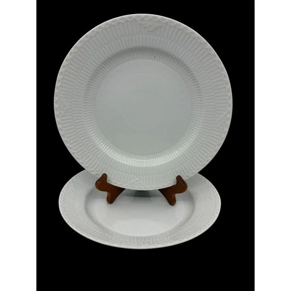 Royal Copenhagen White Fluted Half Lace Dinner Plates Set of 2 Denmark Porcelain