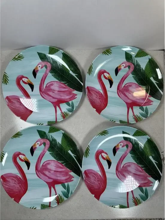 Tommy Bahama Flamingo Melamine Salad Plates Set Of 4 Tropical Florida Beachy