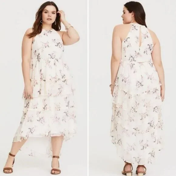 Torrid White Floral Tiered Chiffon Maxi Dress $90 0 L 12