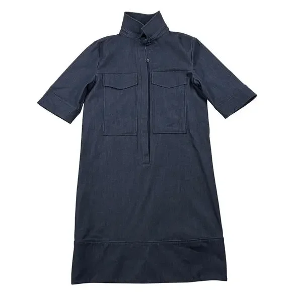 Halogen Shirt Dress Womens XS Navy Chambray Denim Short Sleeve Utility Pockets