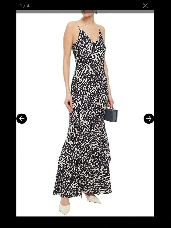 Rebecca Vallance Lola Tiered Printed Crepe Maxi Slip Dress