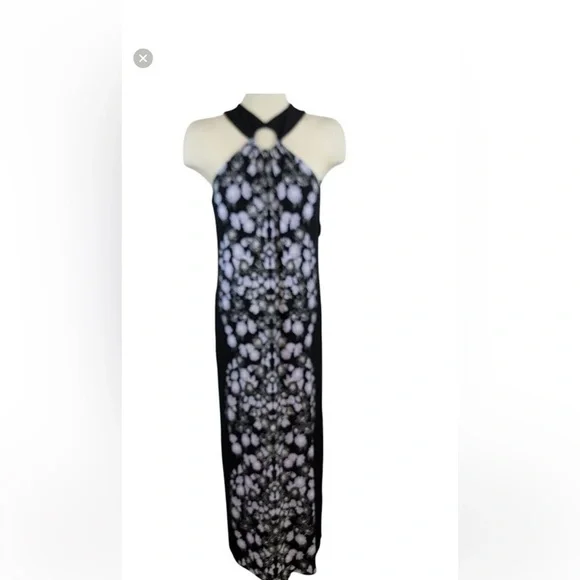 Soma Black and White Halter Sheath Cocktail Dress