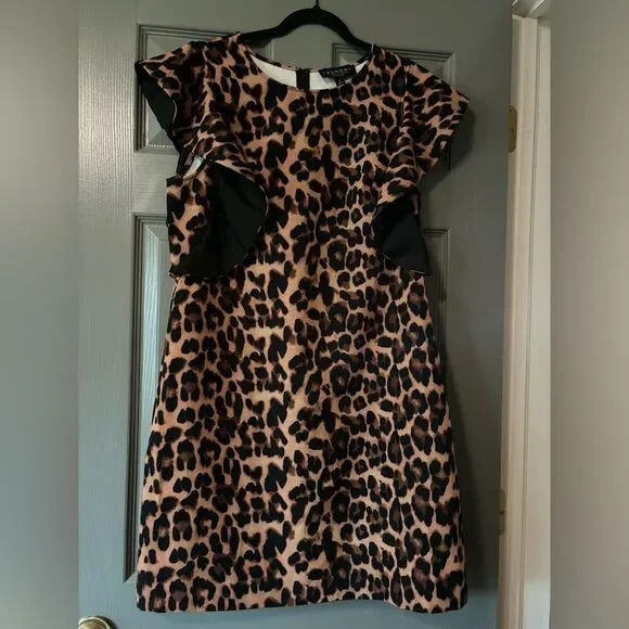 Laundry by Shelli Segal Leopard Print Flutter Sleeve Dress size 12*