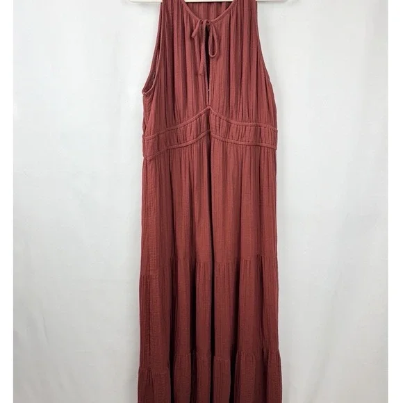 Old Navy XL Rust Gauze Tiered Maxi Dress Sleeveless Cottagecore Boho Womens
