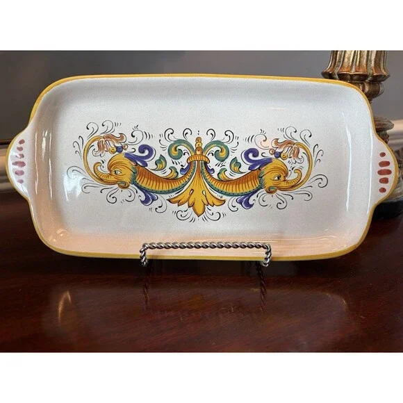 Nova Deruta Italian Raffaellesco Pottery Serving Plate Dish Tray Dragons 11 x 5