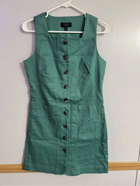Banana Republic Square Neck Linen Blend Mini Dress Size XS Light Sea Green
