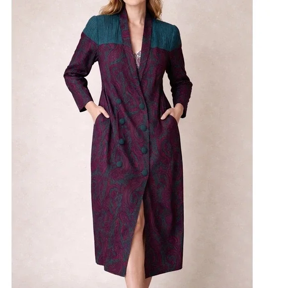 Vtg John Phillips double‎ breasted Paisley Midi Dress Size 16W Pleated steampunk