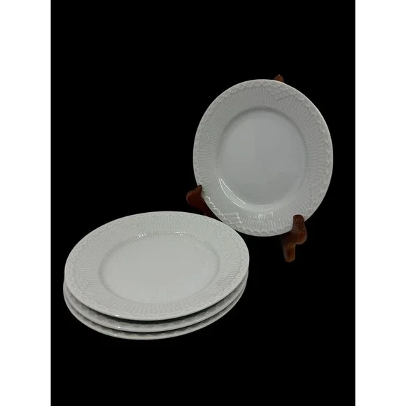 Royal Copenhagen White Half Lace Bread Plates Set of 4 Porcelain Fluted Denmark