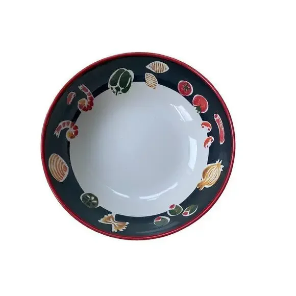 Wolfgang Puck Live, Love, Eat Red .Red Rim Black Pasta Round Serving Bowl