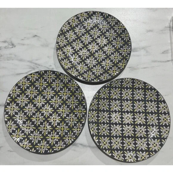 180 Robin Pickens Dinner Plates Lot Of 3 Gray 10” Floral Cottage Core Whimsy