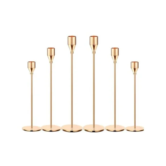 Set of 6 Metal Taper Candle Holders French Gold Vintage Modern Decorative NWT