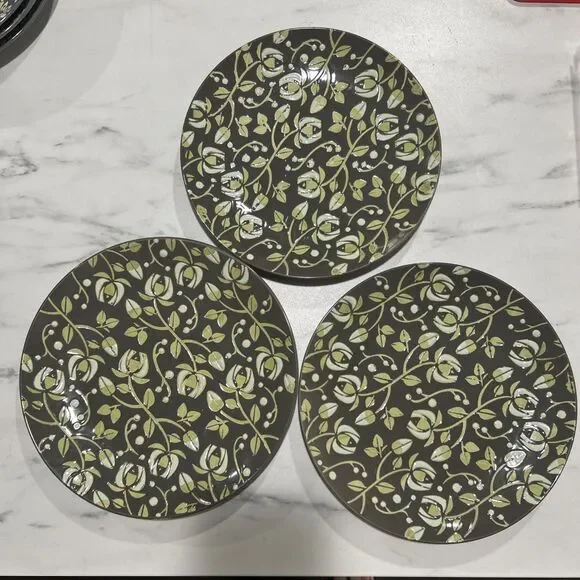 180 Robin Pickens Dinner Plates Lot Of 3 Gray 10” Floral Cottage Core Whimsy