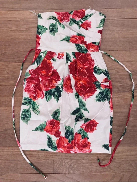 Teeze Me Juniors Women's Red White Floral Strapless Mini Dress - Size 5  b21