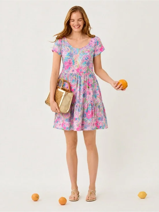 Lilly Pulitzer | Flock Full of Fun Geanna Swing Tiered Dress w/ Pockets ~ Large