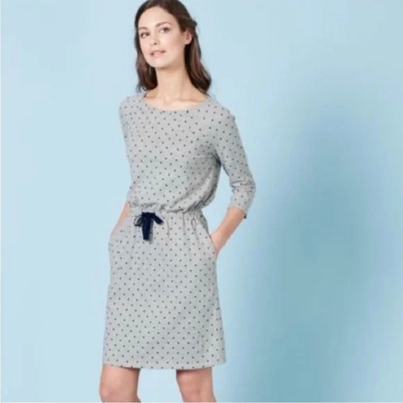 BODEN Size 6 Peggy Drawstring Knit Polka Dot Dress‎ Gray Fleece