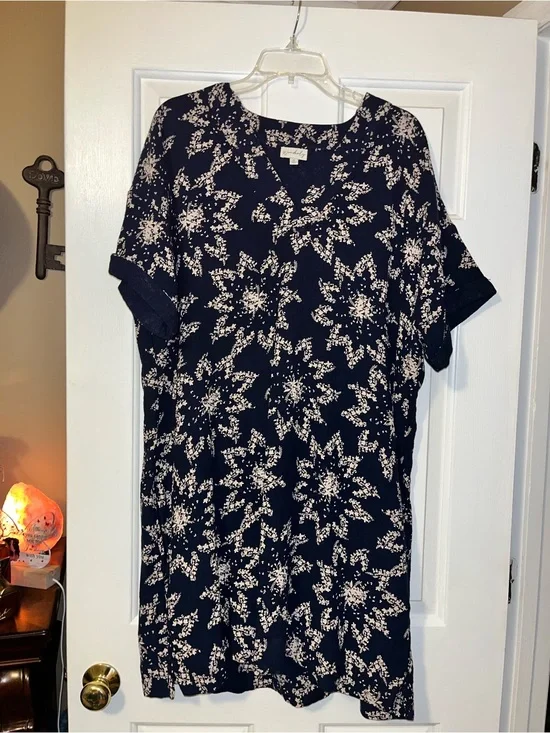 Wonderly Navy Blue & White Floral Midi Dress 100% cotton