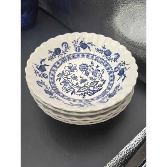 vtg. J & G Meakin Classic Bowls Blue Nordic England Set of 5 English Ironstone