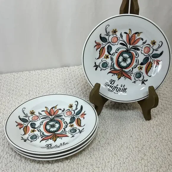 VTG Porsgrund Collector Plates Scandinavian Rosemaling Folk Art Lot of 4 6.75