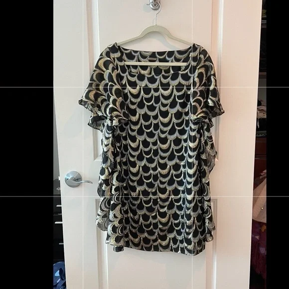 Loeffler Randall black and gold cape dress