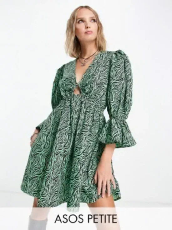 ASOS Petite Green Swirl Tie-Front Mini Dress