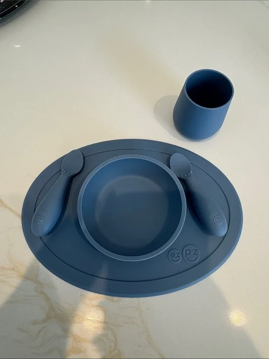 ezpz Blue Silicone Mealtime Set — Bowl, Plate, Cup & Spoon Set