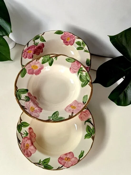 Franciscan Desert Rose Set of 3 8.5”Rimmed Soup Bowls Made in USA