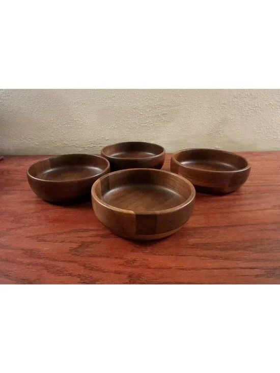 Mid Century Modern Black Walnut Wood Salad Bowls Set 4 MCM Vintage Kustom Kraft