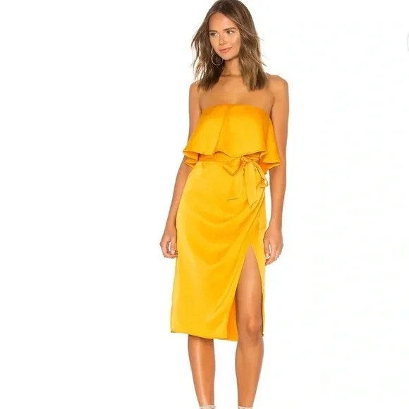 NWT Revolve Lovers and Friends Marigold Violet Strapless Midi Dress Silk Size XS