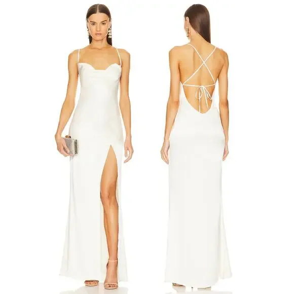 Michael Costello Cecelia Gown Satin Cowl Neck Formal Wedding Gala Party Prom XS