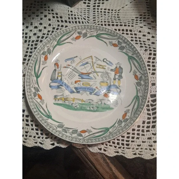 B&L England Farmers Arms Plate 6.5 Inch White God Speed The Plough Vintage