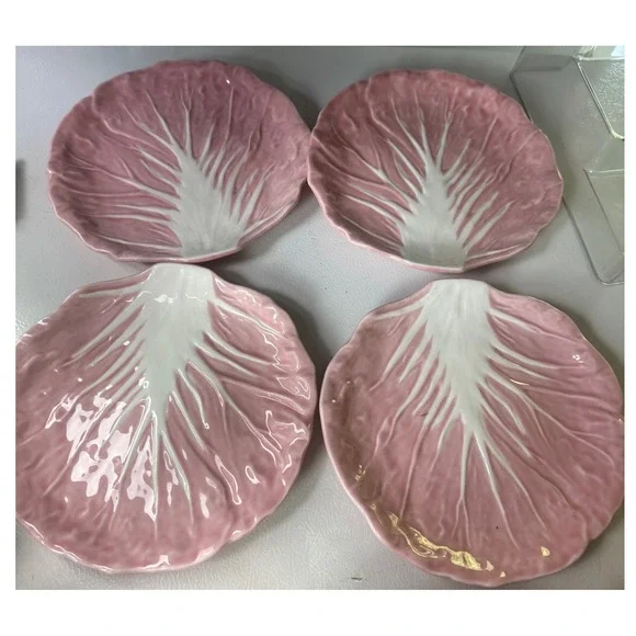 Threshold Pink Cabbage Leaf Stoneware Salad Plates Set of 4 Textured Scalloped