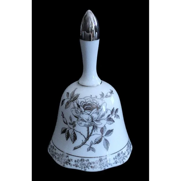 1950's Norcrest Japan MCM Era Silver Rose Dinner Bell 25th Anniversary EXC 5.25