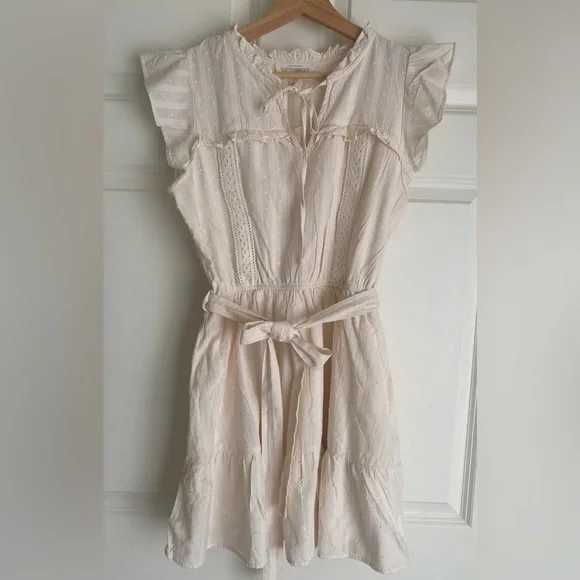 Sweet Wanderer Cream Mini Dress with Tie Waist