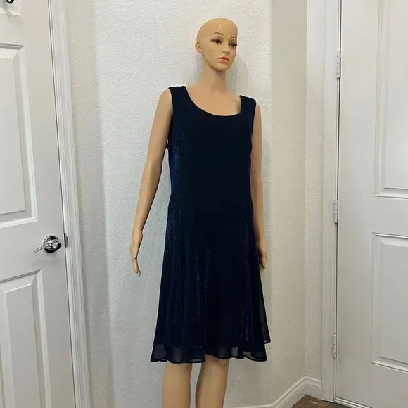 Dress Sz 16 Sheer Royal Blue Metallic Lined Scoop Neck Sleeveless Midi