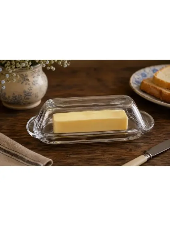 Vintage Clear Glass Butter Dish with Lid | Farmhouse Kitchen Decor, Mid Century