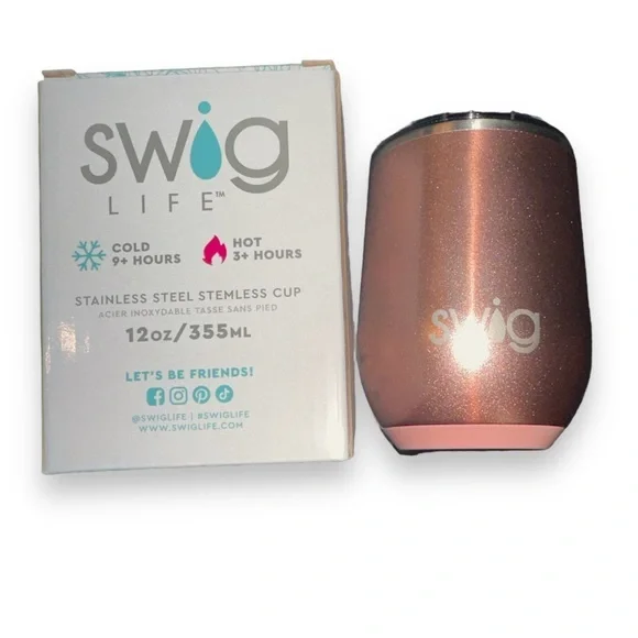 Swig Life Stemless Steel Cup Nonslip Silicone Base Slip Spill Resistant Rose New