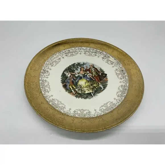 Vintage‎ W.S. George Crest-O-Gold Decorative Plate Courting Couple 22K Gold USA