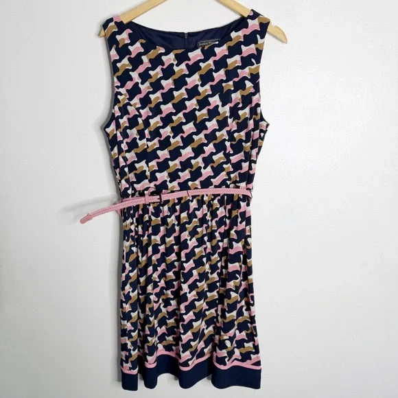 JESSICA HOWARD Navy/Multi Belted Fit &‎ Flare Dress 16 Workwear Casual Preppy