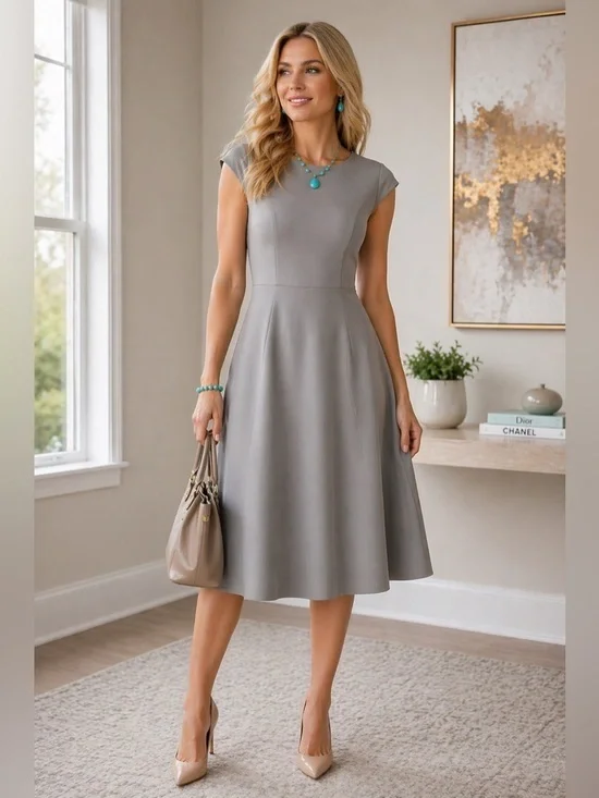 Dress Tells Gray A-Line Cap Sleeve Dress Size Small  Classic Career Party  Chic