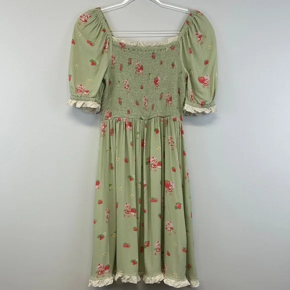 Hot Topic Strawberry Shortcake Sage Green Smocked Cottagecore Midi Dress M
