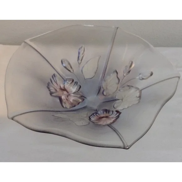 Vintage Mikasa Crystal Calypso Fruit Bowl Frosted Floral Walther Glas Germany