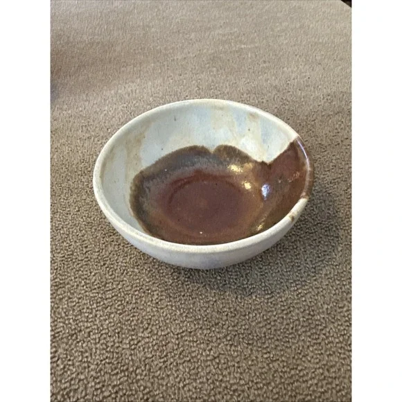 Studio Pottery Hand Thrown Drip Glaze Bowl Signed Brown White Speckled 4