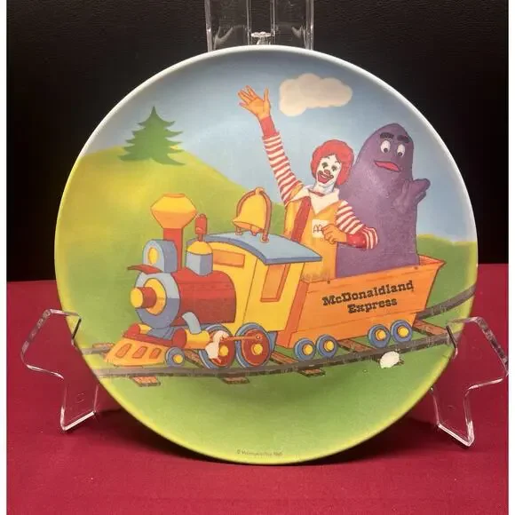 VTG 1985 McDonalds Plastic Plate McDonaldland Express Ronald & Grimance on Train
