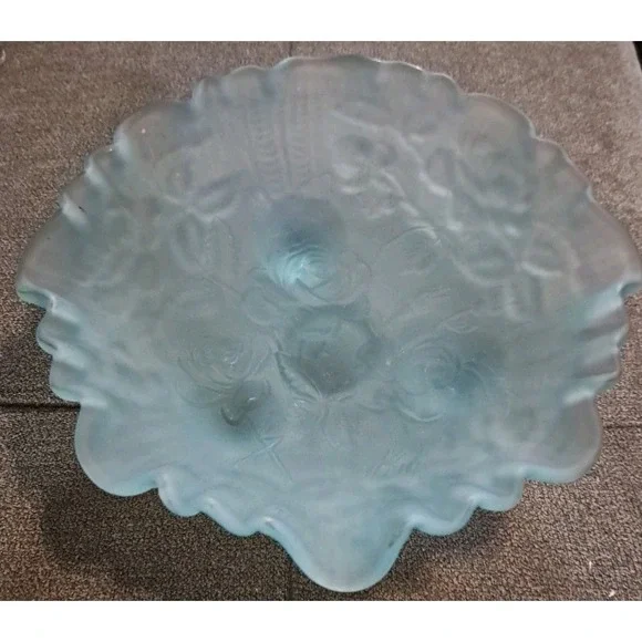 Vtg Imperial Glass Blue Satin Frosted Footed 8