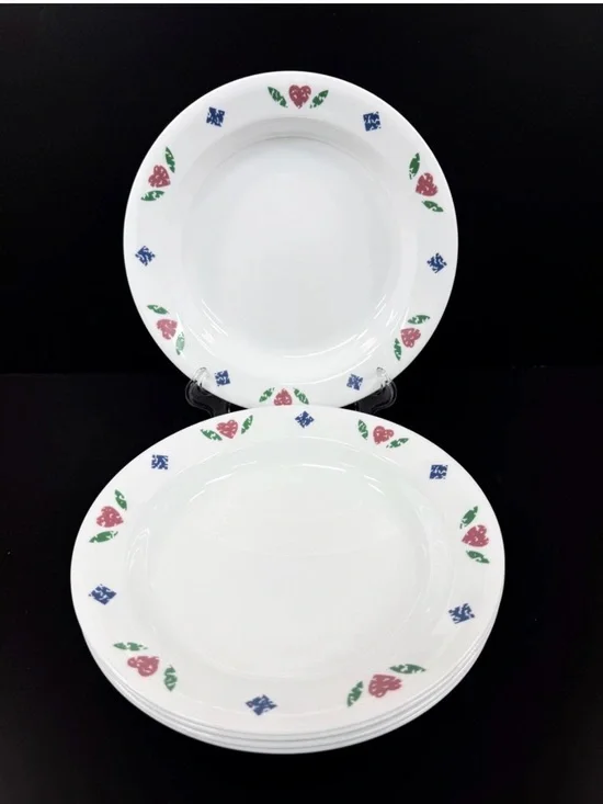 Vintage Corelle 8 1/2” pasta soup flat rim bowls set of 7 Quilt pattern USA 1994