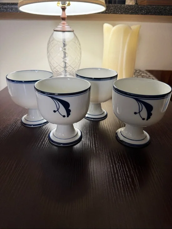Dansk (4) Pc. Pedestal Goblets.  Two Flora Bayberry & two Bistro.
