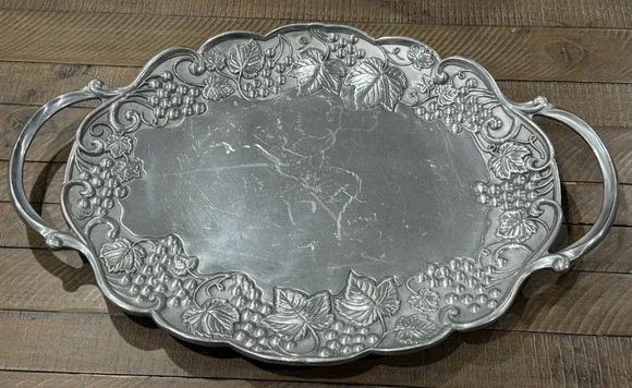 Lenox Grape Handled Pewter Serving Tray Platter 23 1/2” x 15 1/2” Charcuterie