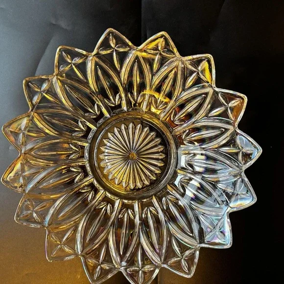 Vintage Federal Glass Iridescent Petal‎ Starburst Bowl 10 1/4